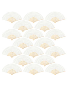 Aneco 18 Abanicos Plegables de Bambú y Tela Crema para Bodas