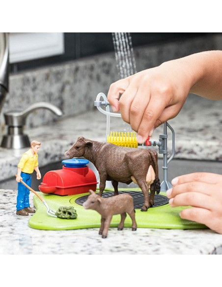 Set de Juego Lavado de Vaca Feliz Schleich 16 Piezas