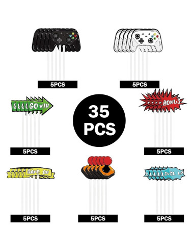 Adornos para Cupcakes WERNNSAI 35 Pcs Videojuegos