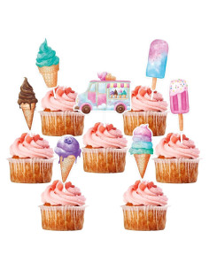 Adornos para Cupcakes WERNNSAI 35 Piezas Helado Colorido