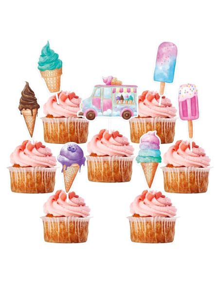 Adornos para Cupcakes WERNNSAI 35 Piezas Helado Colorido