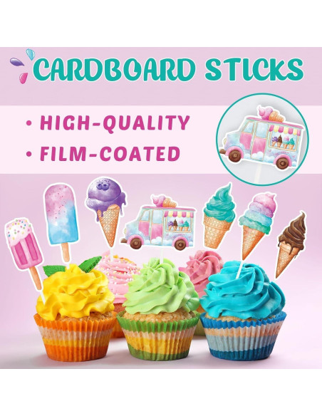 Adornos para Cupcakes WERNNSAI 35 Piezas Helado Colorido