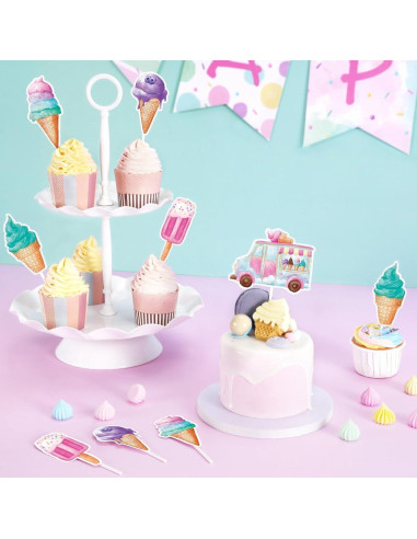 Adornos para Cupcakes WERNNSAI 35 Piezas Helado Colorido