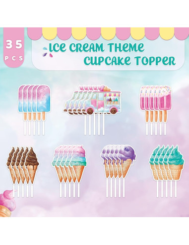 Adornos para Cupcakes WERNNSAI 35 Piezas Helado Colorido