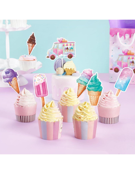 Adornos para Cupcakes WERNNSAI 35 Piezas Helado Colorido