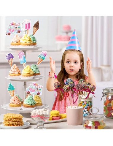 Adornos para Cupcakes WERNNSAI 35 Piezas Helado Colorido