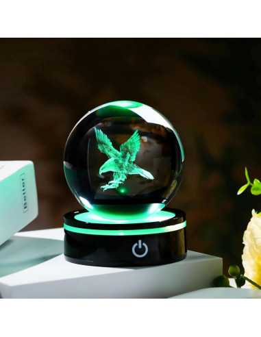 Bola de Cristal 3D Águila YWHL con Base LED Multicolor