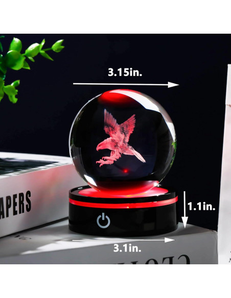 Bola de Cristal 3D Águila YWHL con Base LED Multicolor