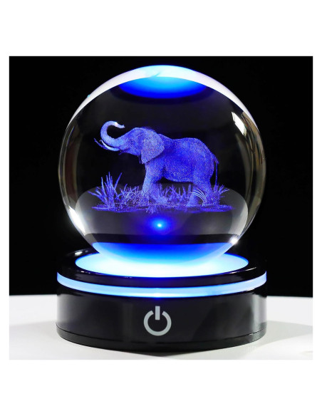 Bola de Cristal 3D Elefante YWHL con Base LED Colorida