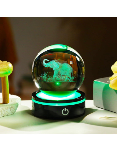 Bola de Cristal 3D Elefante YWHL con Base LED Colorida