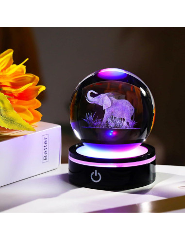 Bola de Cristal 3D Elefante YWHL con Base LED Colorida