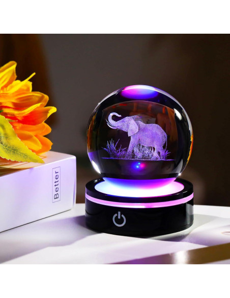 Bola de Cristal 3D Elefante YWHL con Base LED Colorida