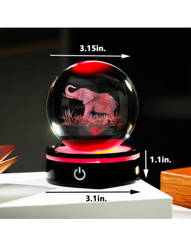 Bola de Cristal 3D Elefante YWHL con Base LED Colorida