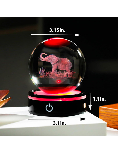Bola de Cristal 3D Elefante YWHL con Base LED Colorida