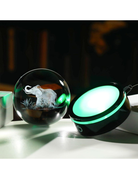 Bola de Cristal 3D Elefante YWHL con Base LED Colorida