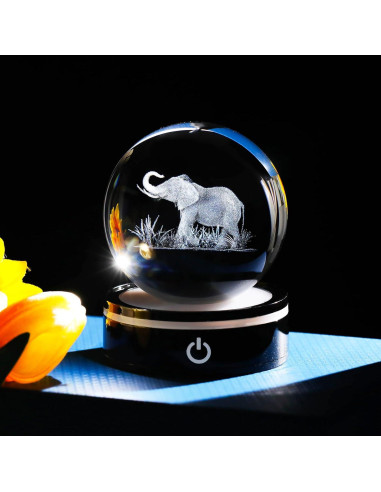 Bola de Cristal 3D Elefante YWHL con Base LED Colorida
