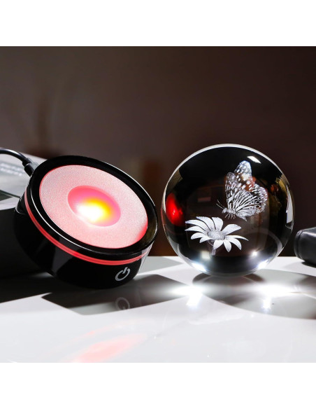 Bola de Cristal 3D YWHL Mariposa y Flor con Base LED