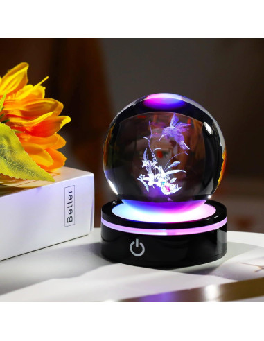 Figurita Colibrí 3D YWHL con Base LED y Regalo Incluido