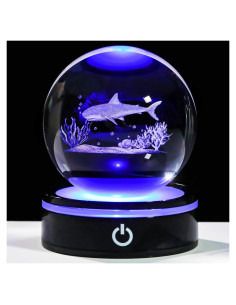 Esfera de Cristal 3D Tiburón YWHL con Base LED Colorida
