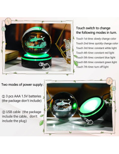 Esfera de Cristal 3D Tiburón YWHL con Base LED Colorida 2