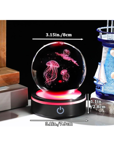 Bola de Cristal 3D YWHL Medusa Lunar con Base LED 8cm
