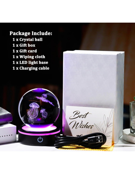 Bola de Cristal 3D YWHL Medusa Lunar con Base LED 8cm