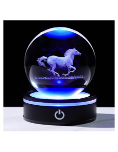Figura de Caballo de Cristal 3D YWHL con Base LED 8cm