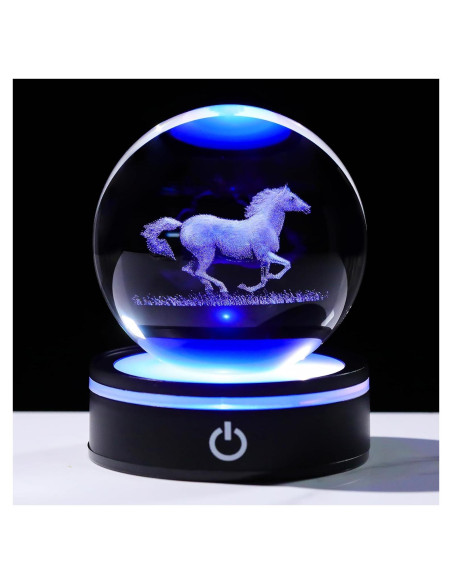 Figura de Caballo de Cristal 3D YWHL con Base LED 8cm