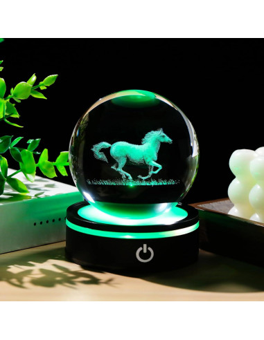 Figura de Caballo de Cristal 3D YWHL con Base LED 8cm
