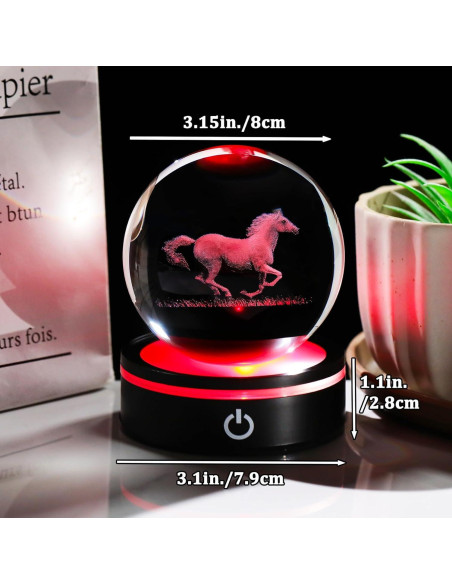 Figura de Caballo de Cristal 3D YWHL con Base LED 8cm