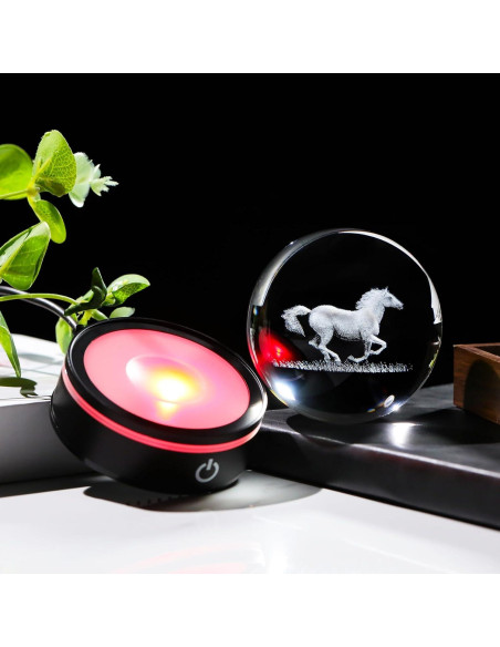 Figura de Caballo de Cristal 3D YWHL con Base LED 8cm
