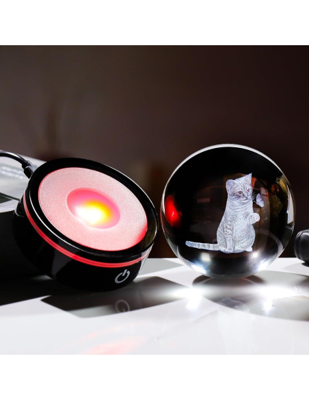 Bola de Cristal 3D YWHL Gato y Mariposa Luz LED 8cm