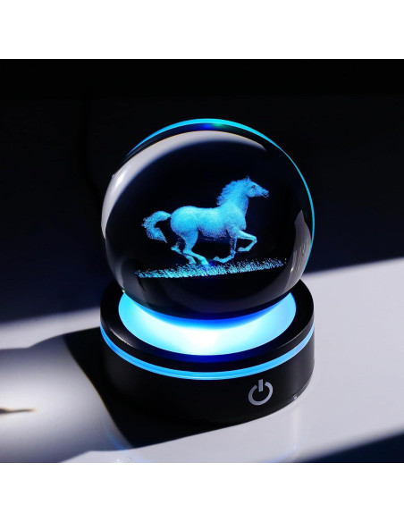 Figura de Caballo de Cristal 3D YWHL con Base LED 8cm