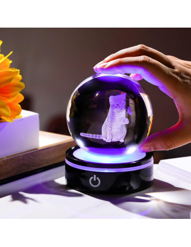 Bola de Cristal 3D YWHL Gato y Mariposa Luz LED 8cm