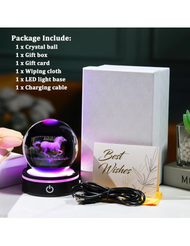 Figura de Caballo de Cristal 3D YWHL con Base LED 8cm