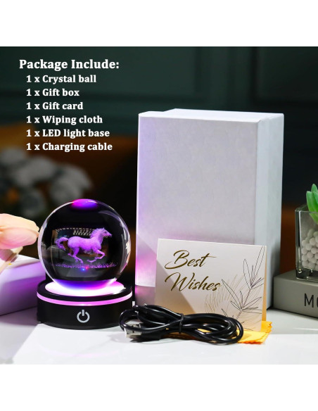 Figura de Caballo de Cristal 3D YWHL con Base LED 8cm