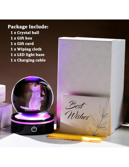Bola de Cristal 3D YWHL Gato y Mariposa Luz LED 8cm