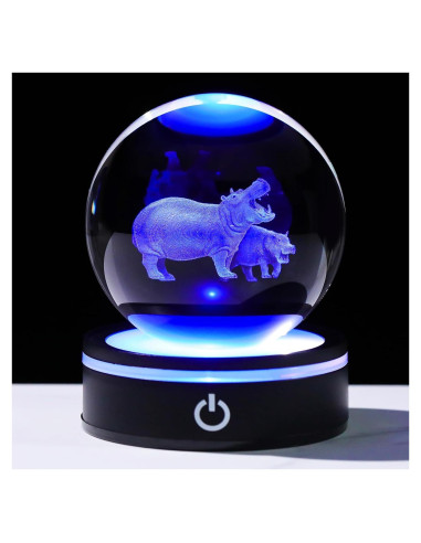 Figurita de Hipopótamo 3D YWHL con Base LED 8cm
