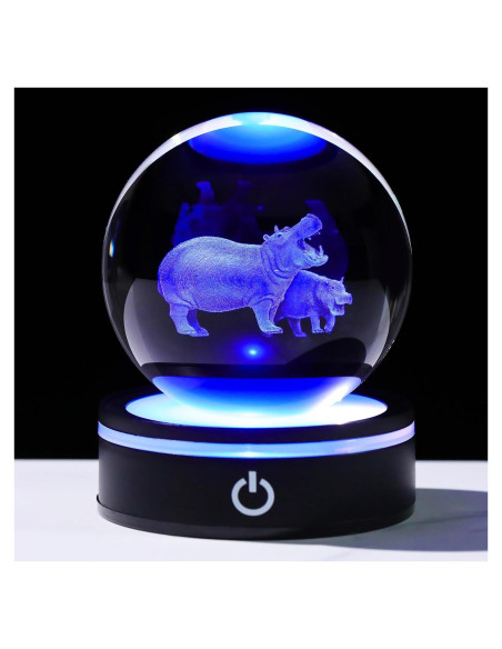 Figurita de Hipopótamo 3D YWHL con Base LED 8cm