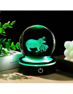 Figurita de Hipopótamo 3D YWHL con Base LED 8cm 2