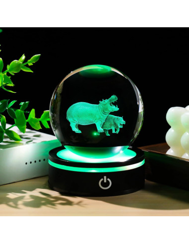 Figurita de Hipopótamo 3D YWHL con Base LED 8cm