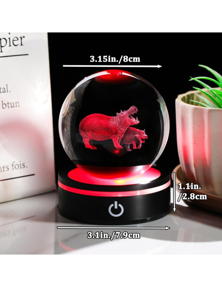 Figurita de Hipopótamo 3D YWHL con Base LED 8cm