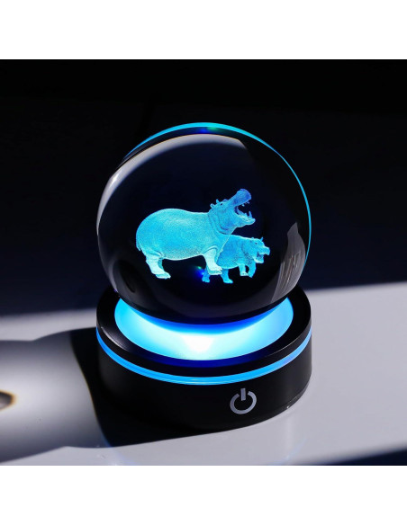 Figurita de Hipopótamo 3D YWHL con Base LED 8cm