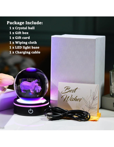 Figurita de Hipopótamo 3D YWHL con Base LED 8cm