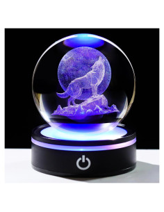 Figura de Lobo de Cristal 3D YWHL con Base LED Colorida