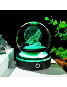 Figura de Lobo de Cristal 3D YWHL con Base LED Colorida 2