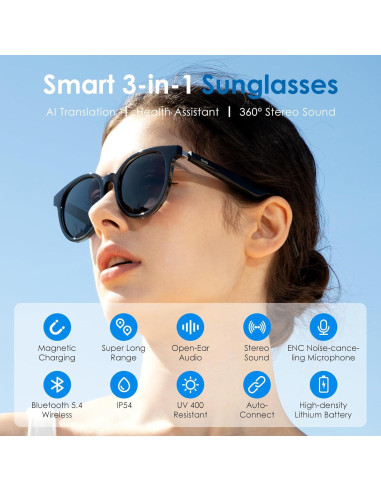 Gafas de sol inteligentes GetD GG14 con traducción AI y Bluetooth