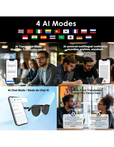 Gafas de sol inteligentes GetD GG14 con traducción AI y Bluetooth