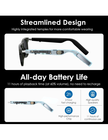 Gafas de sol inteligentes GetD GG14 con traducción AI y Bluetooth