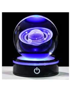 Bola de Cristal 3D YWHL Saturno con Base LED 8cm